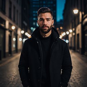 Stylish young man in urban night setting