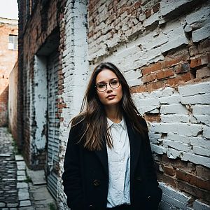 Confident Young Woman in Urban Alley