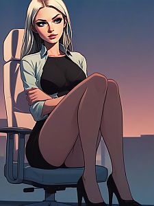 Stylish Woman in Office Chair - Digital Art