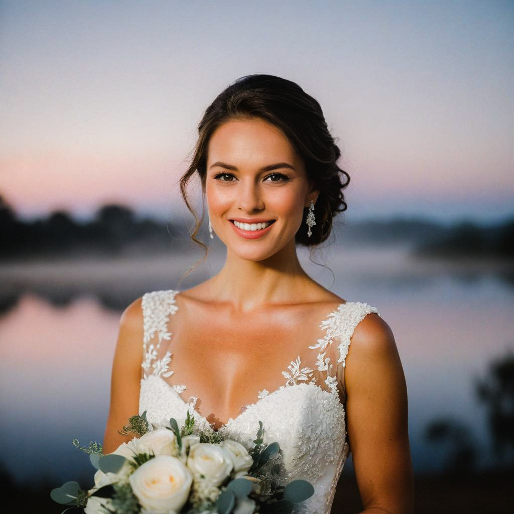 Radiant Bride in Lace Wedding Dress with White Roses