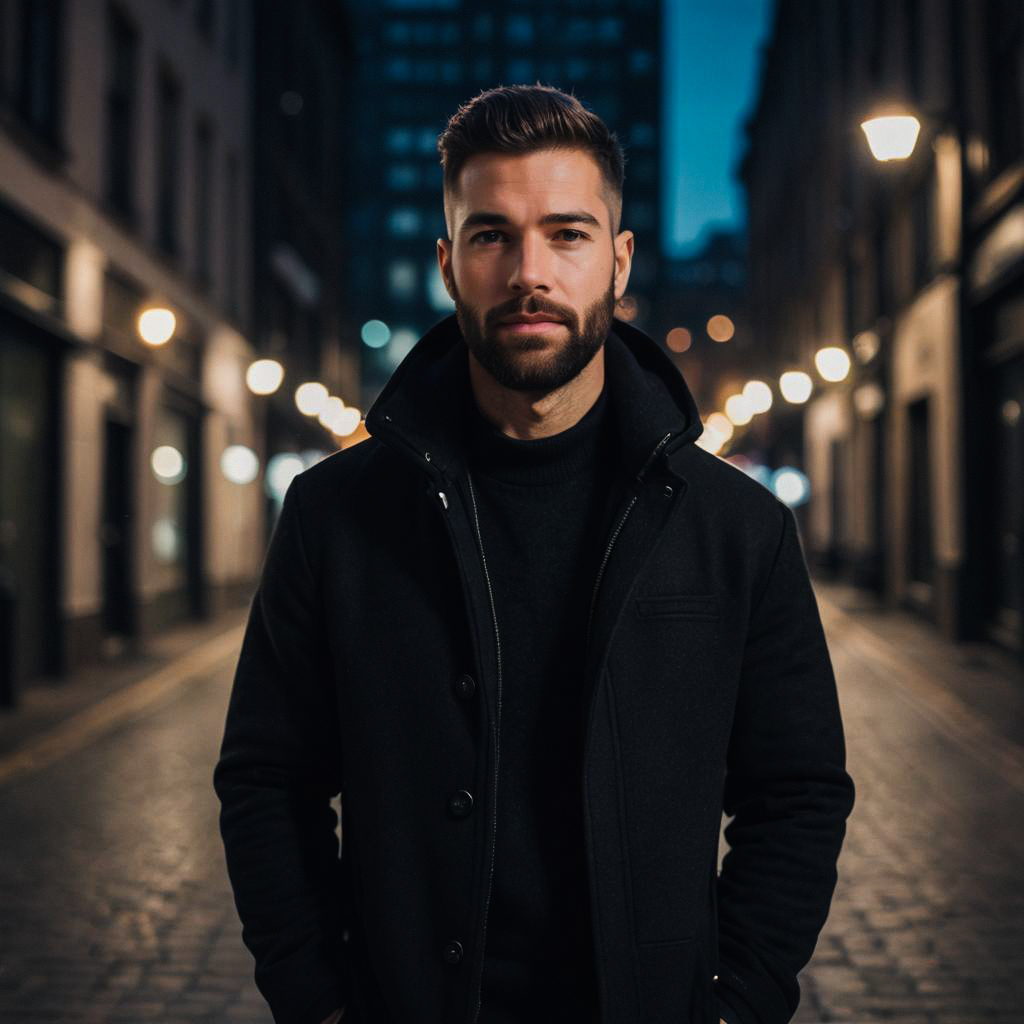Stylish young man in urban night setting Stylish young man in urban night setting