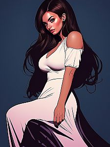 Elegant Woman in Off-Shoulder White Dress