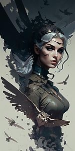 Woman with White Hair in Fantasy Landscape