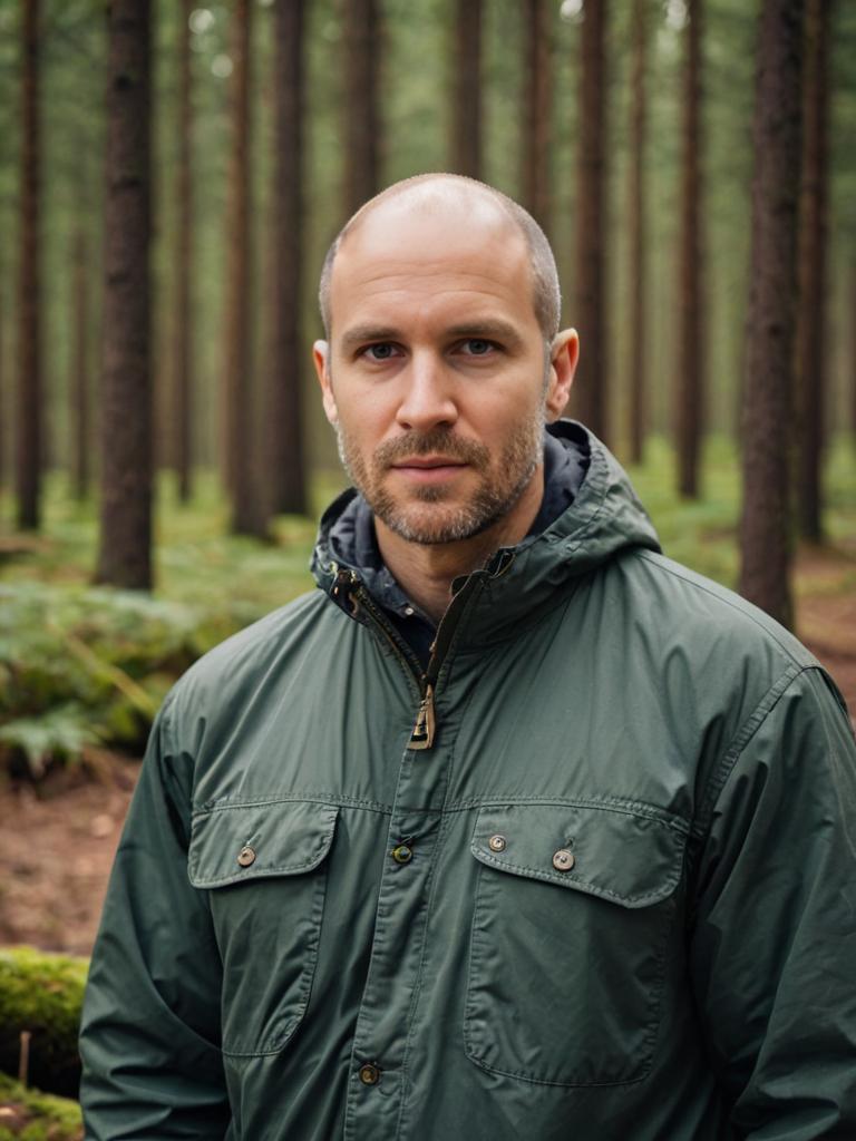 Man in Green Jacket in Dense Forest