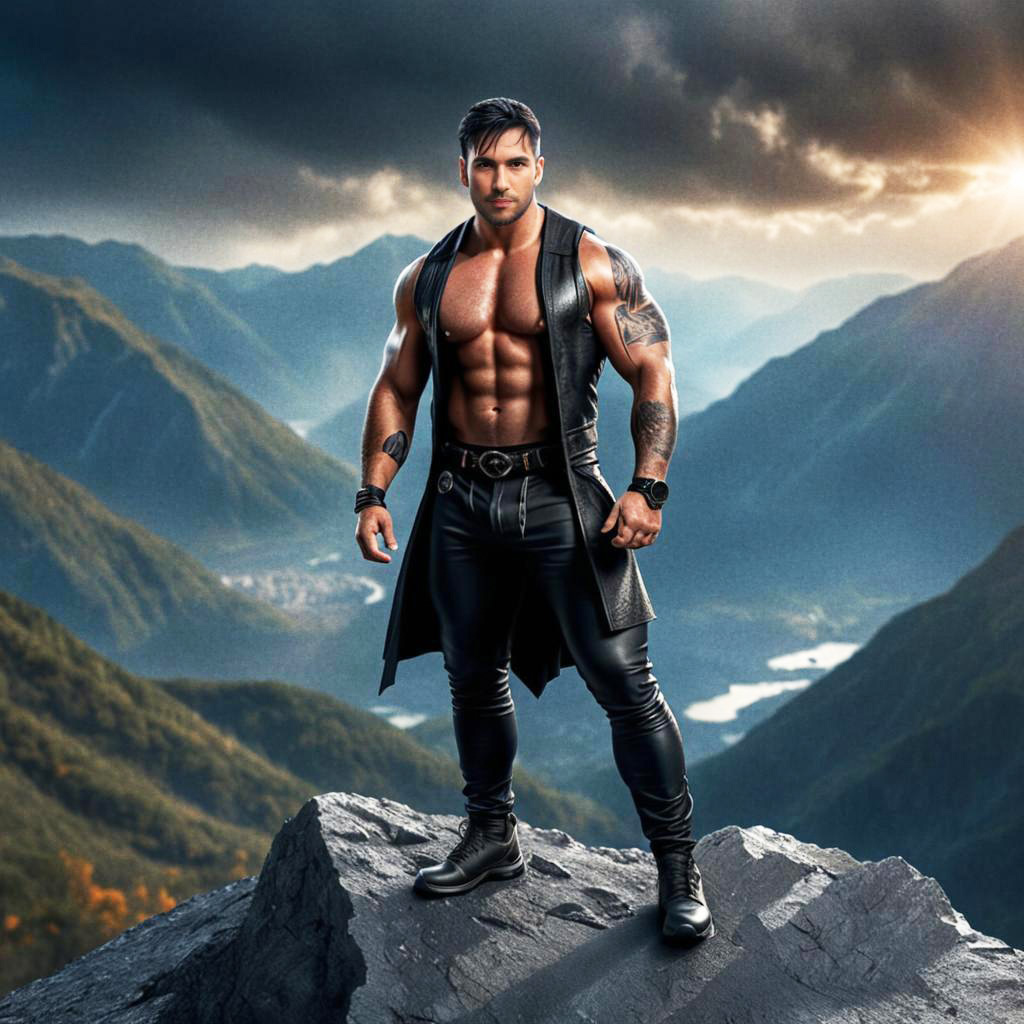 Muscular Man on Rocky Outcrop