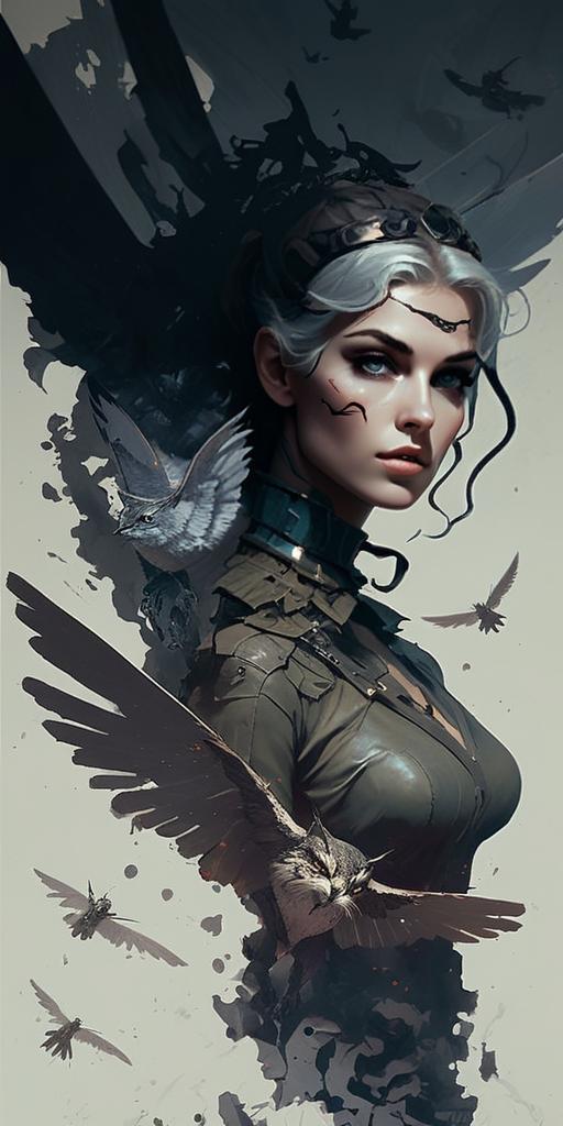 Woman with White Hair in Fantasy Landscape Woman with White Hair in Fantasy Landscape