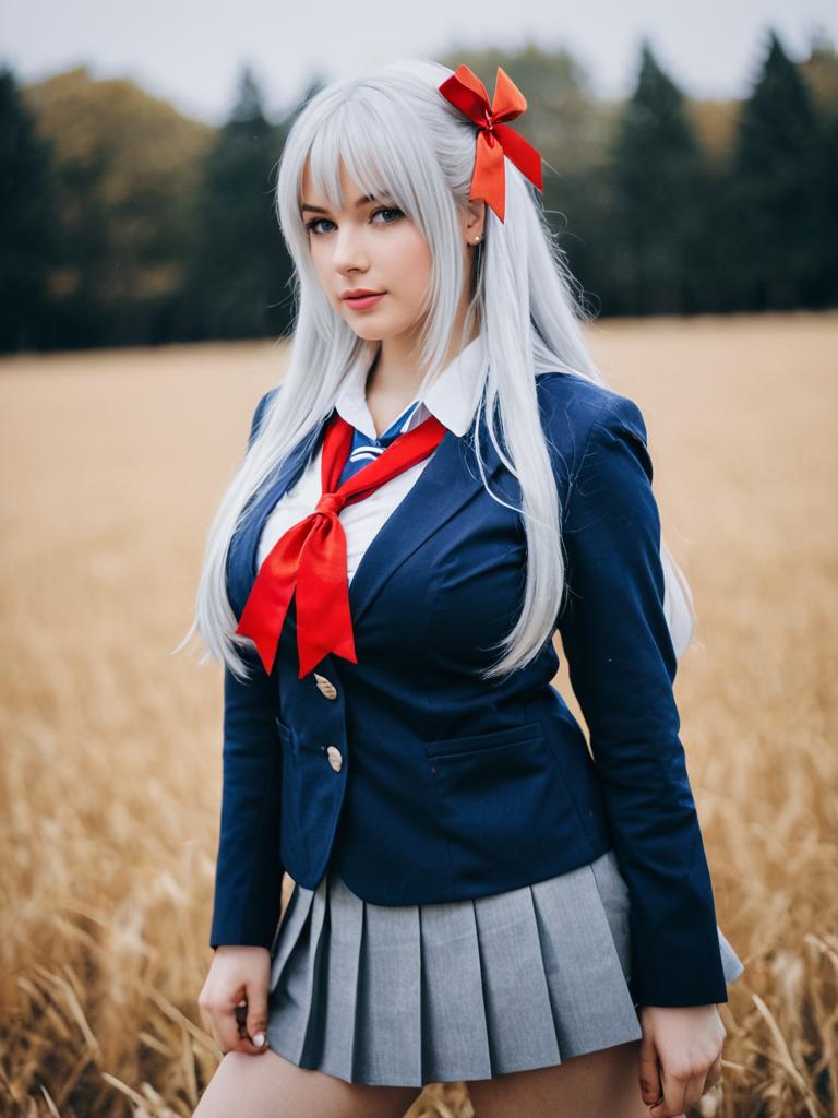Alisa Mikhailovna Kujou Cosplay in School Uniform Outdoors