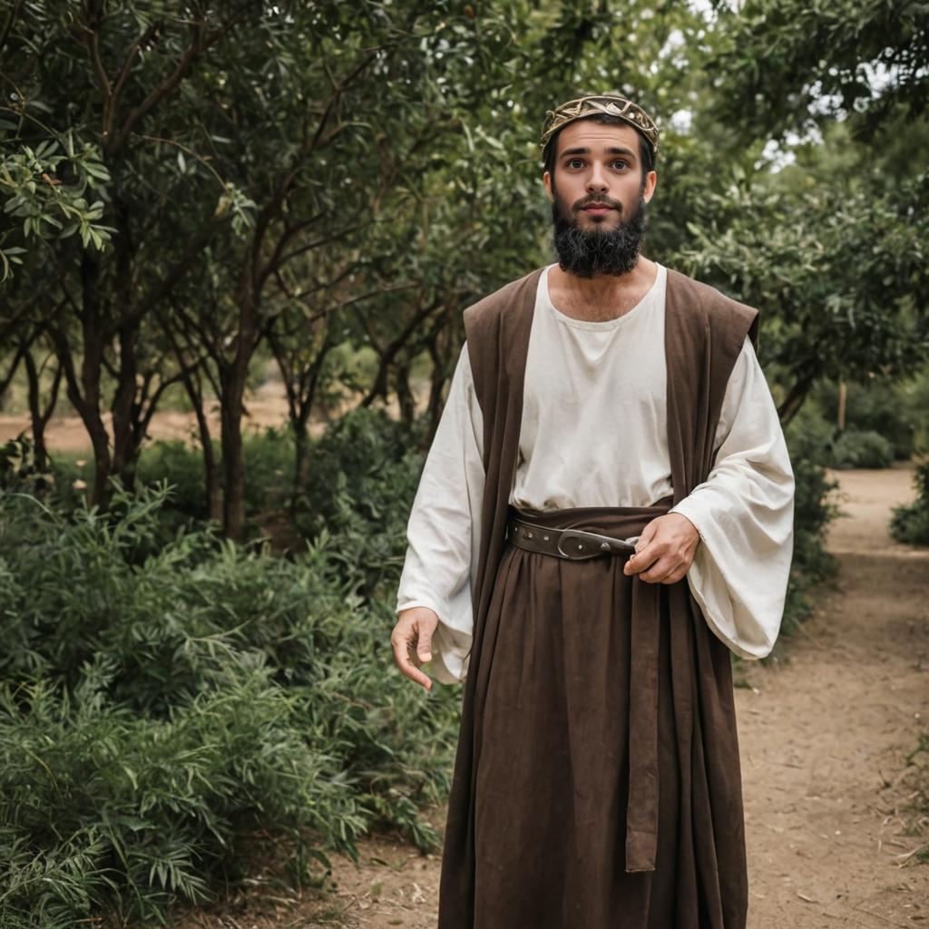 Biblical Character in Lush Garden