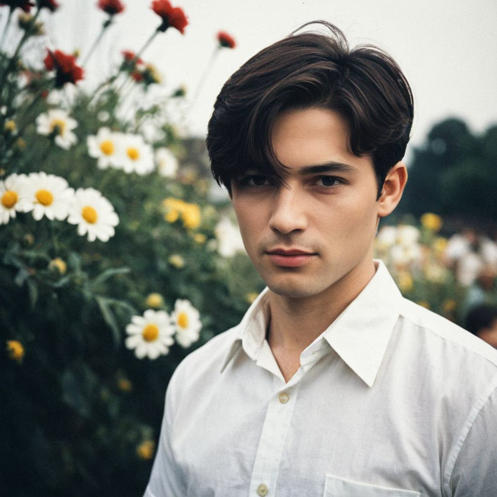 Young Man in White Shirt Among Daisies