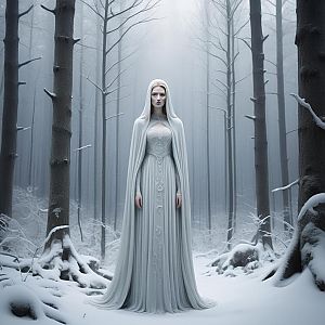 Serene Figure in Snowy Forest