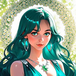 Young Woman with Turquoise Hair and Floral Wreath