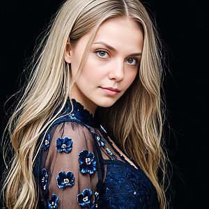 Close-up of Young Woman in Navy Dress
