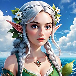 Fantasy Portrait of a Woman with Silver Hair and Blue Eyes