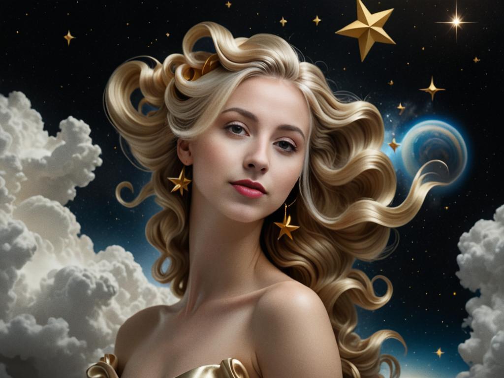 Woman with Blonde Hair in Cosmic Background