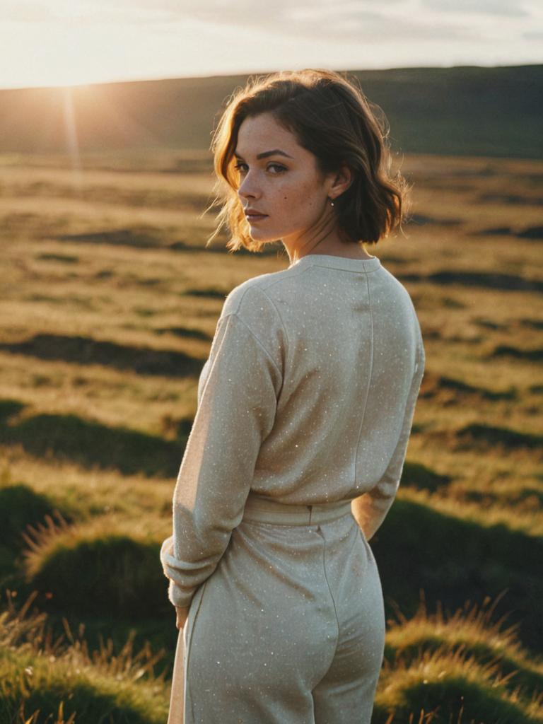 Beautiful Woman in Volcanic Landscape