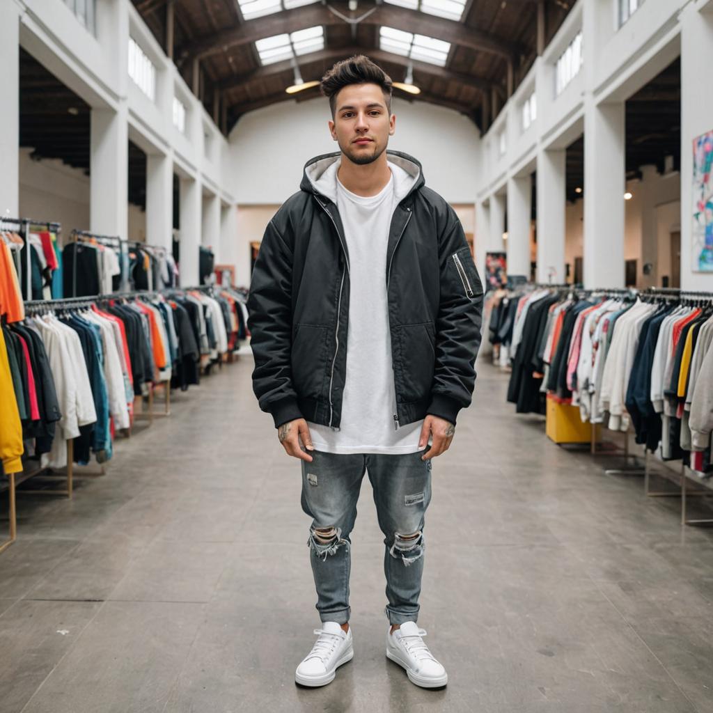 Trendy Young Man in Stylish Warehouse