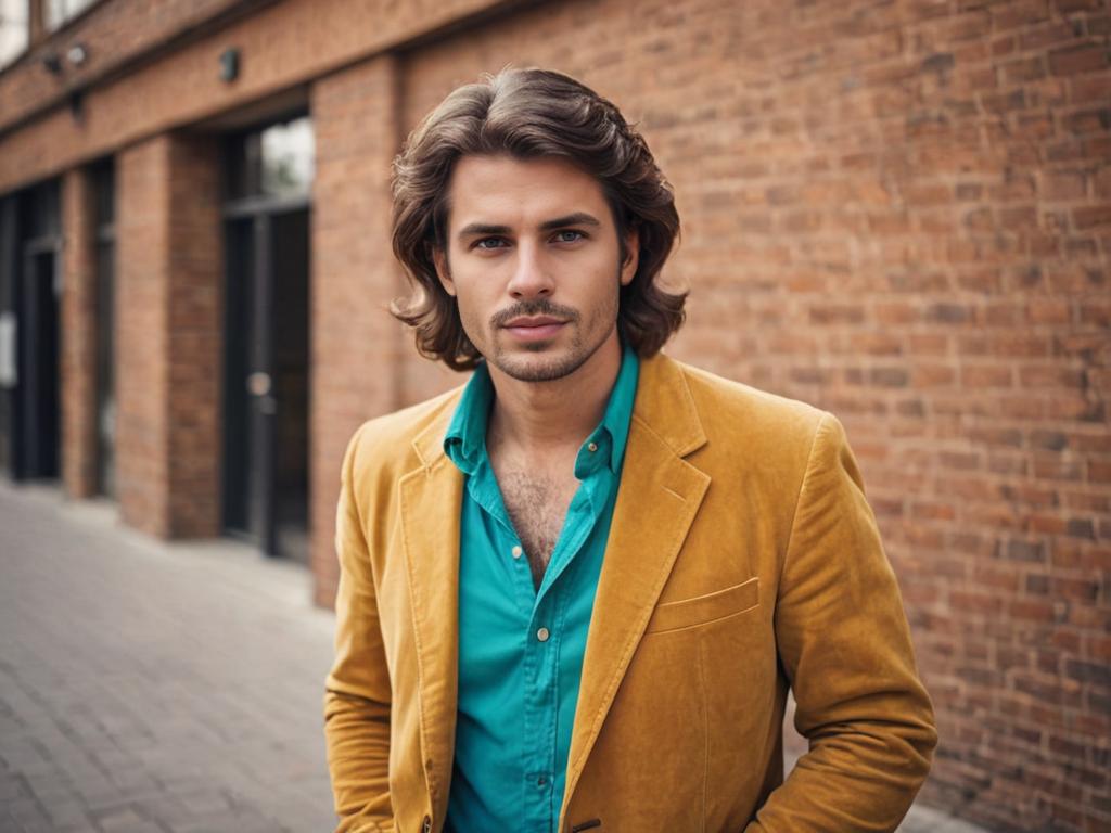 Stylish Man in 70s Fashion with Yellow Jacket