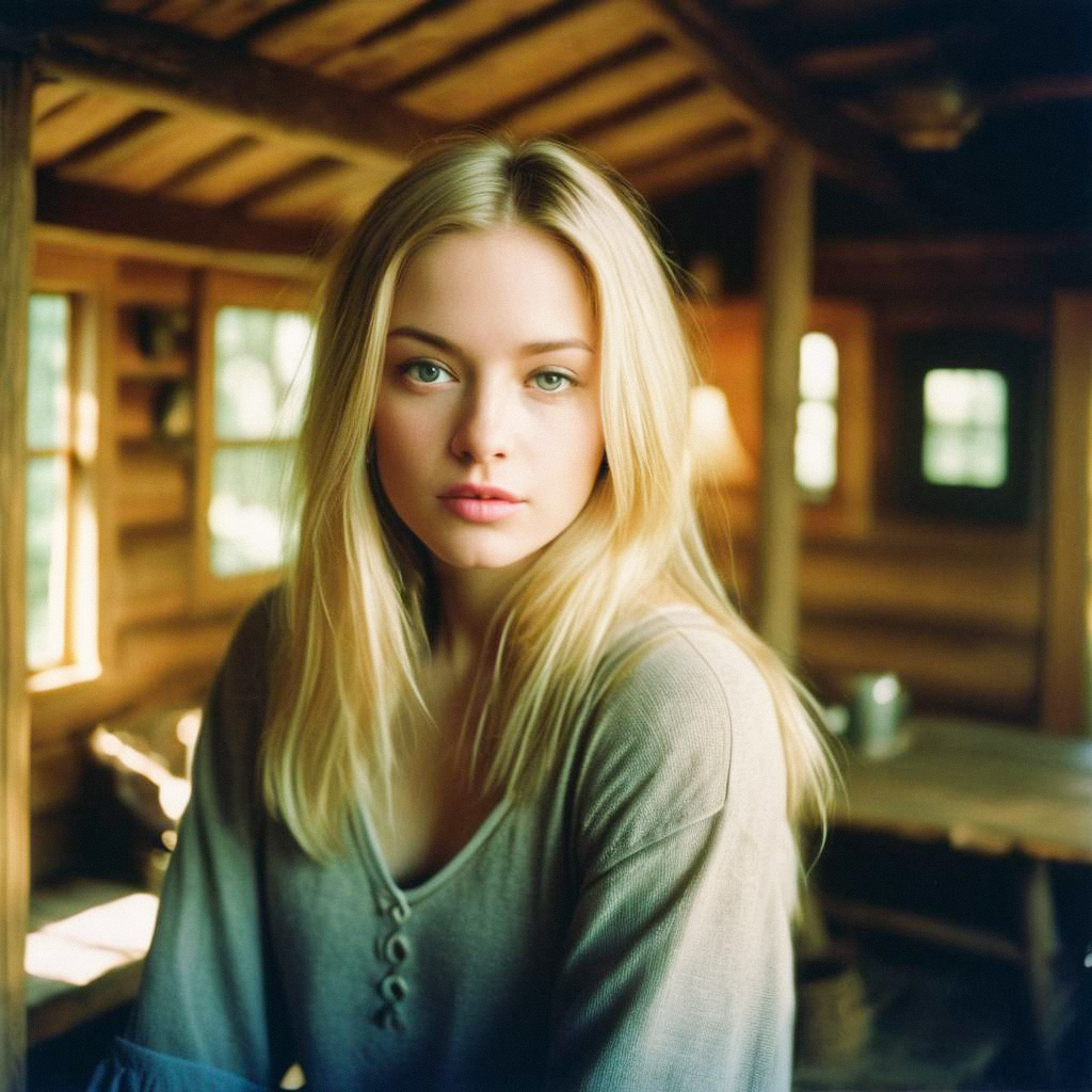 Thoughtful Woman in Cozy Cabin Thoughtful Woman in Cozy Cabin