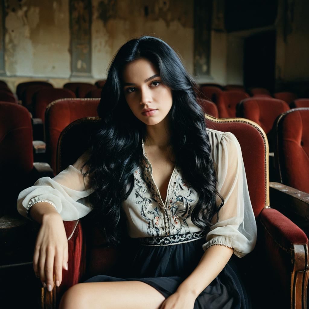 Elegant Young Woman in Vintage Theater