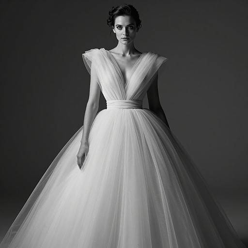 Elegant Woman in Voluminous Tulle Ball Gown Wedding Dress