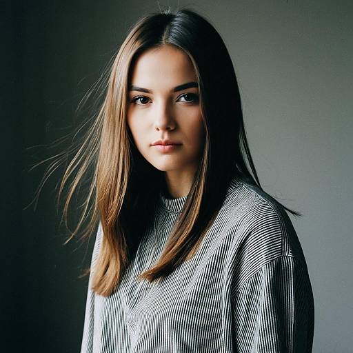 Portrait of Young Woman in Striped Grey Top with Natural Light