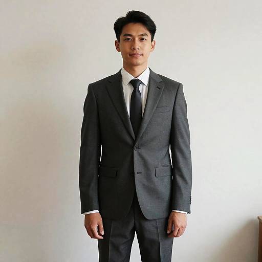 Man in Dark Grey Suit and Tie Standing for Wedding or Formal Occasion