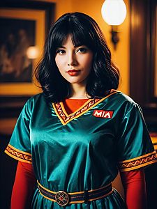 Realistic Mia Costume Man Cosplay in Elegant Indoor Setting