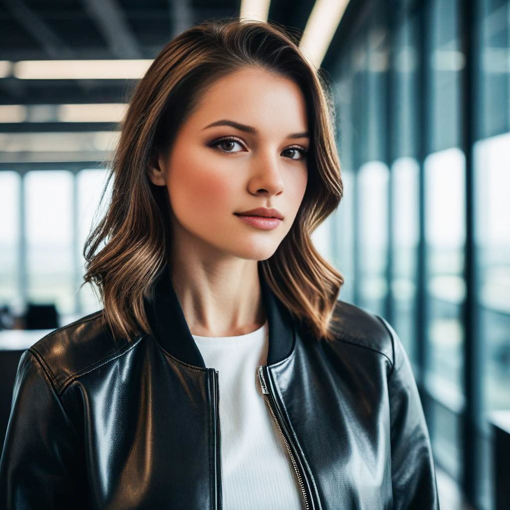 Confident young woman in leather jacket Confident young woman in leather jacket
