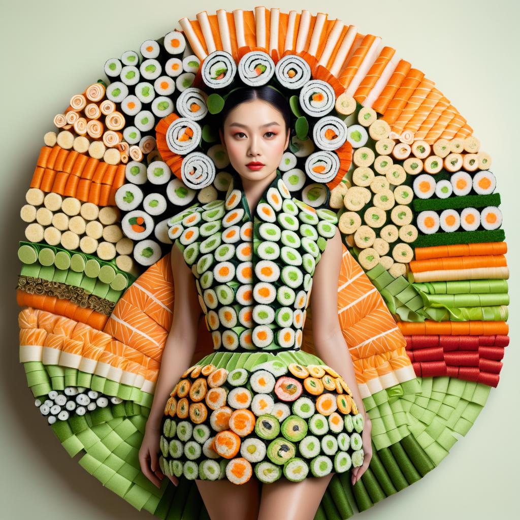 Elegant Woman in Sushi-Inspired Fashion