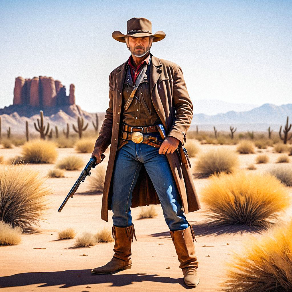 Confident Cowboy in Desert Landscape