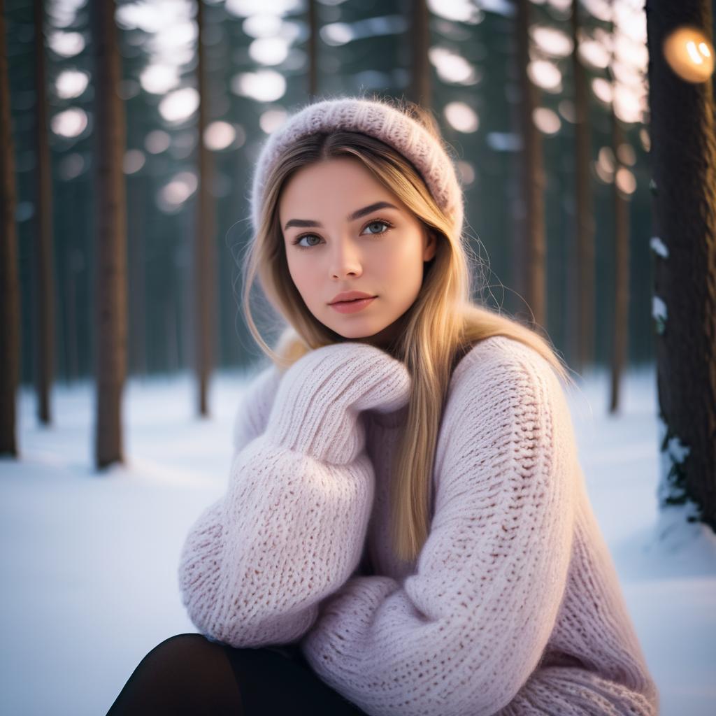 Serene Woman in Winter Forest