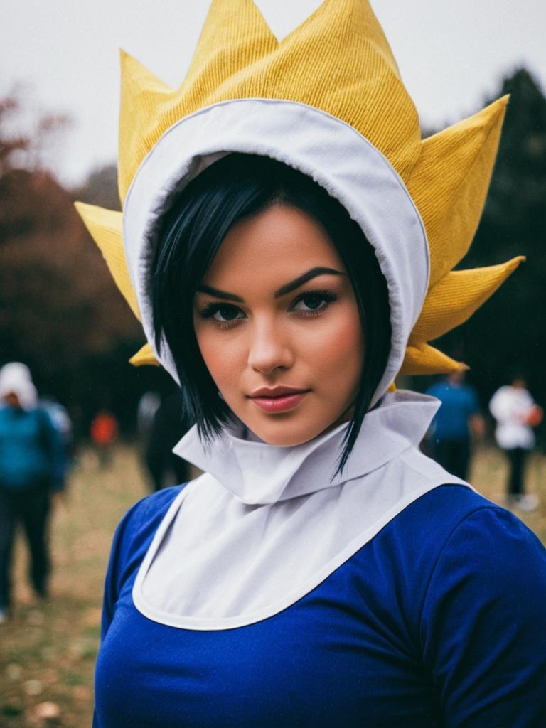 Woman in Vegeta Costume with Golden Saiyan Hair Cosplay