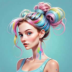 Young Woman with Rainbow Hair in Double Buns