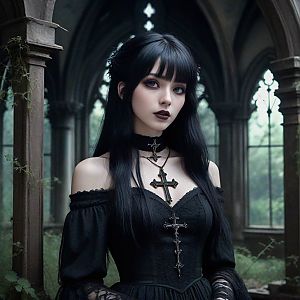 Gothic Woman in Ethereal Ruins