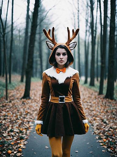 Woman in Bambi Halloween Costume Cosplay Editorial Portrait in Forest