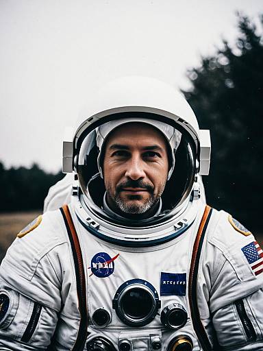 Photorealistic Cinematic Portrait of Man in Astronaut Costume Cosplay