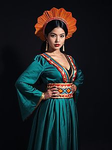 Realistic Photo of Woman in Tamayo Cosplay Costume with Vibrant Headdress