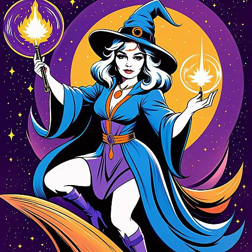 Comic Style Witch Woman Casting Magic Spells Illustration