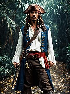 Realistic Captain Jack Sparrow Cosplay Man in Pirate Costume