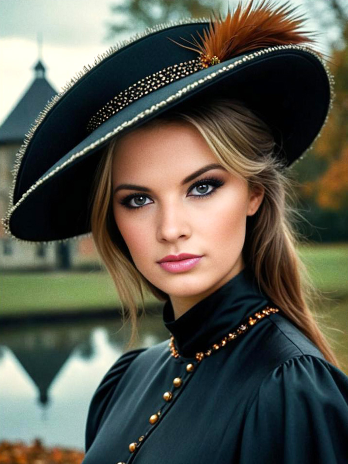 Elegant Woman in Autumn with Vintage Hat