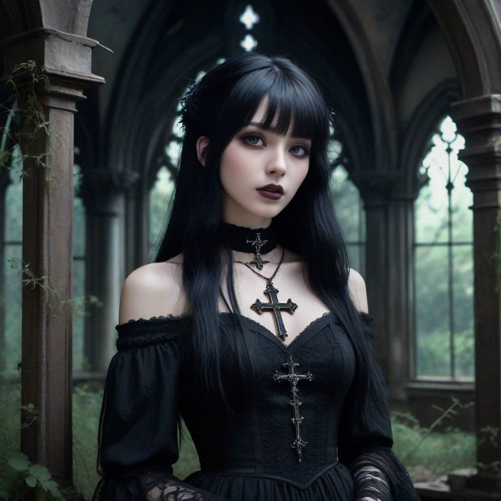 Gothic Woman in Ethereal Ruins