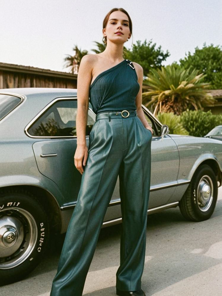 Fashionable Woman Beside Vintage Car