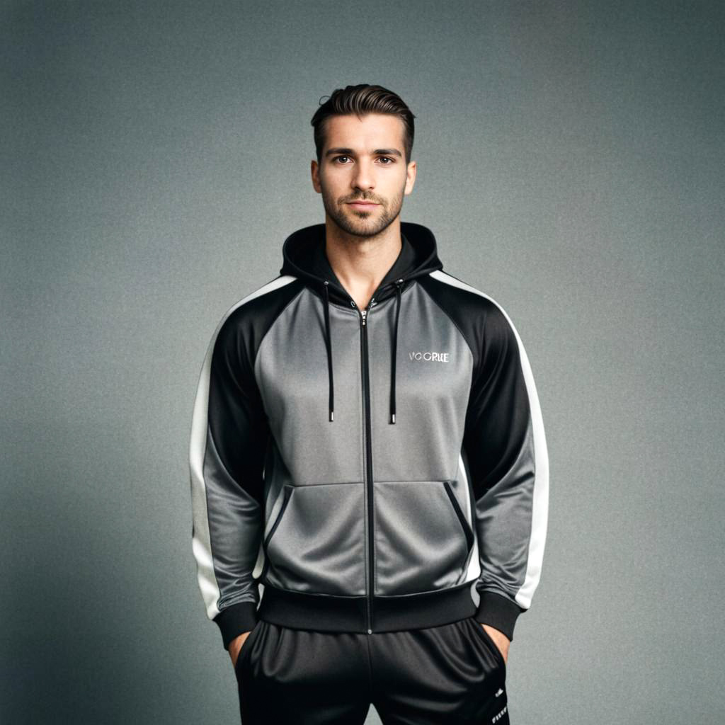 Stylish Man in Black and Gray Sports Hoodie