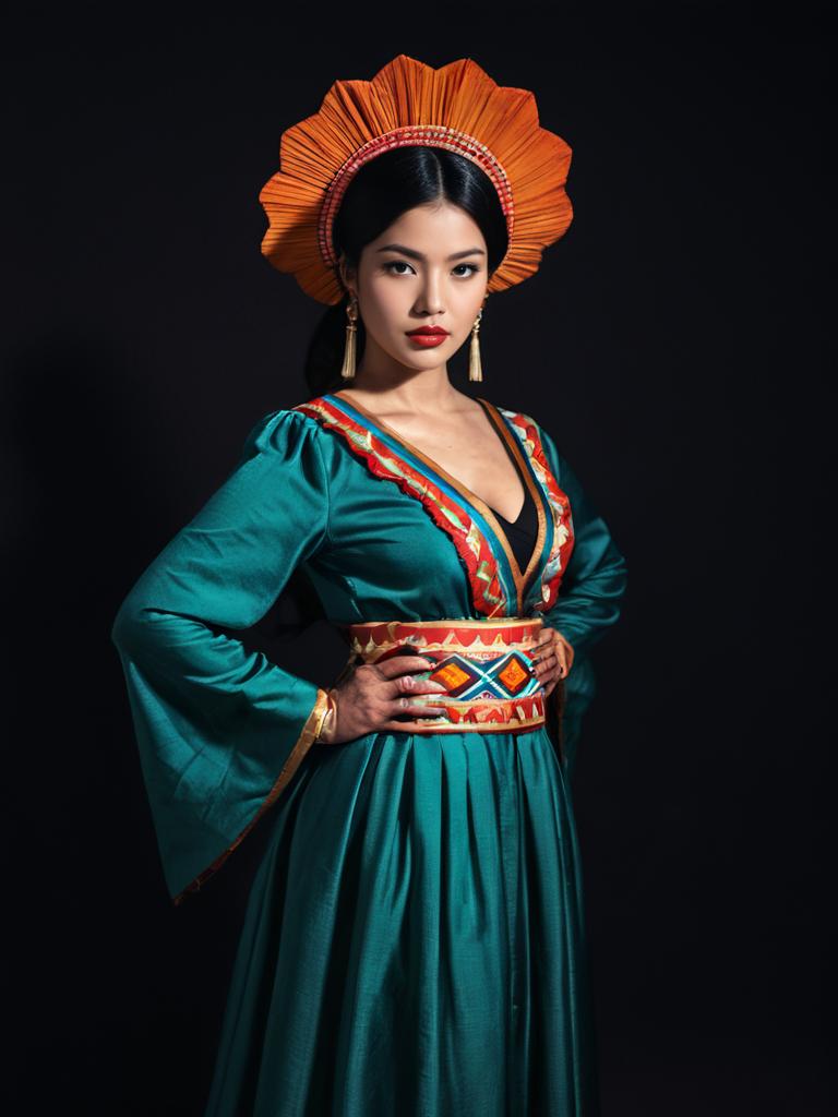 Realistic Photo of Woman in Tamayo Cosplay Costume with Vibrant Headdress