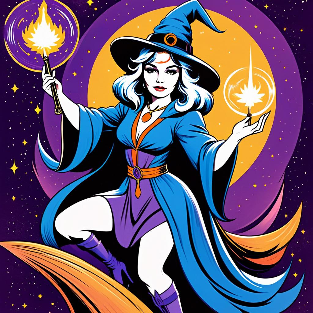 Comic Style Witch Woman Casting Magic Spells Illustration