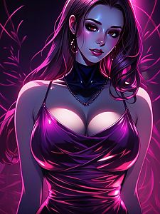 Woman in Magenta Dress with Neon Accents