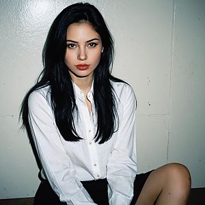 Young Woman in White Shirt Against Neutral Wall