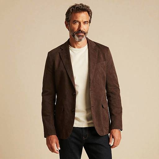 Mature Man in Brown Suede Blazer and Casual Outfit