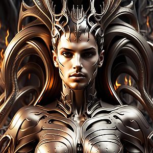 Futuristic Man in Biomechanical Armor