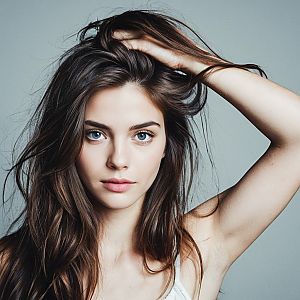 Young Woman with Blue Eyes and Brown Hair